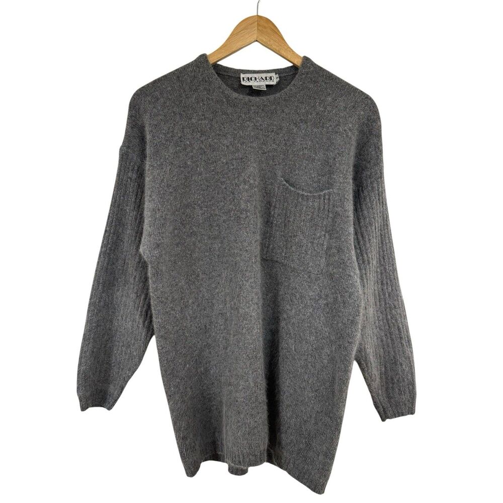 Vintage 80's Women's‎ Crew Neck Sweater M Gray Lambs Wool Angora Pocket Cozy